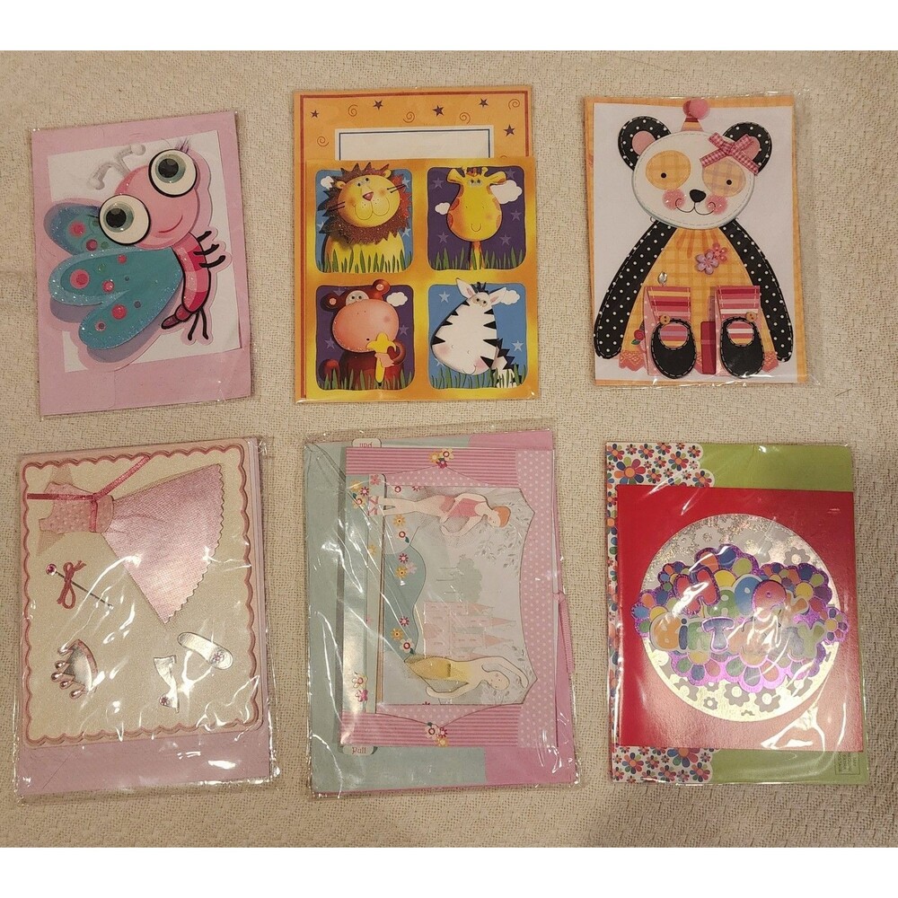 Vintage Paper Magic Group 3D Layered Blank Celebrate Kids Birthday Card Lot 6